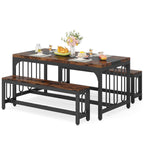Table de cuisine de 140 cm avec 2 bancs, ensemble de salle à manger pour 4 à 6 personnes