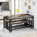 Table de cuisine de 140 cm avec 2 bancs, ensemble de salle à manger pour 4 à 6 personnes