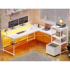 Bureau informatique de 130 cm avec étagères de rangement, tiroir et prises de courant