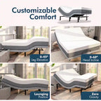 Base de lit réglable Renanim avec matelas hybride de 12 pouces, double massage, ports USB, contrôle par application, lumière sous le lit, télécommande