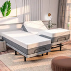 Base de lit réglable Renanim avec matelas hybride de 12 pouces, double massage, ports USB, contrôle par application, lumière sous le lit, télécommande