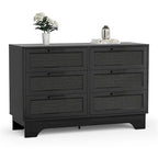 Commode double moderne noire à 6 tiroirs avec façade en rotin pour chambre à coucher
