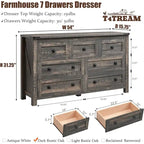 Commode rustique à 7 tiroirs, commode en bois, organiseur de commodes