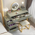 Coiffeuse avec tabouret et miroir LED, coiffeuse moderne avec 6 tiroirs de rangement