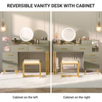 Coiffeuse avec tabouret et miroir LED, coiffeuse moderne avec 6 tiroirs de rangement