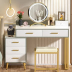 Coiffeuse avec tabouret et miroir LED, coiffeuse moderne avec 6 tiroirs de rangement