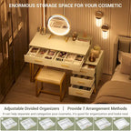 Coiffeuse avec tabouret et miroir LED, coiffeuse moderne avec 6 tiroirs de rangement