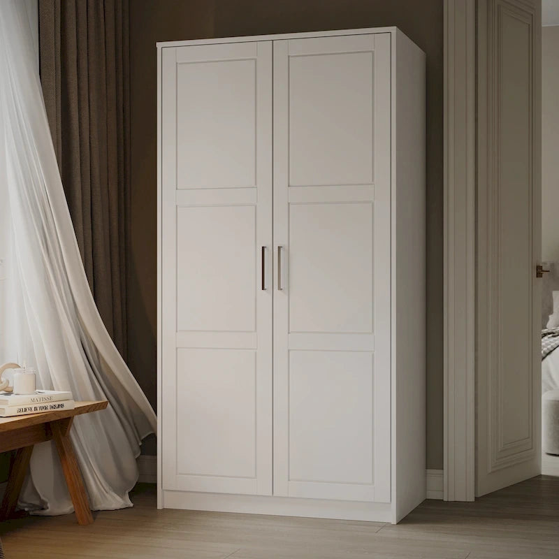 Armoire penderie 2 portes en bois massif avec portes miroir ou panneau
