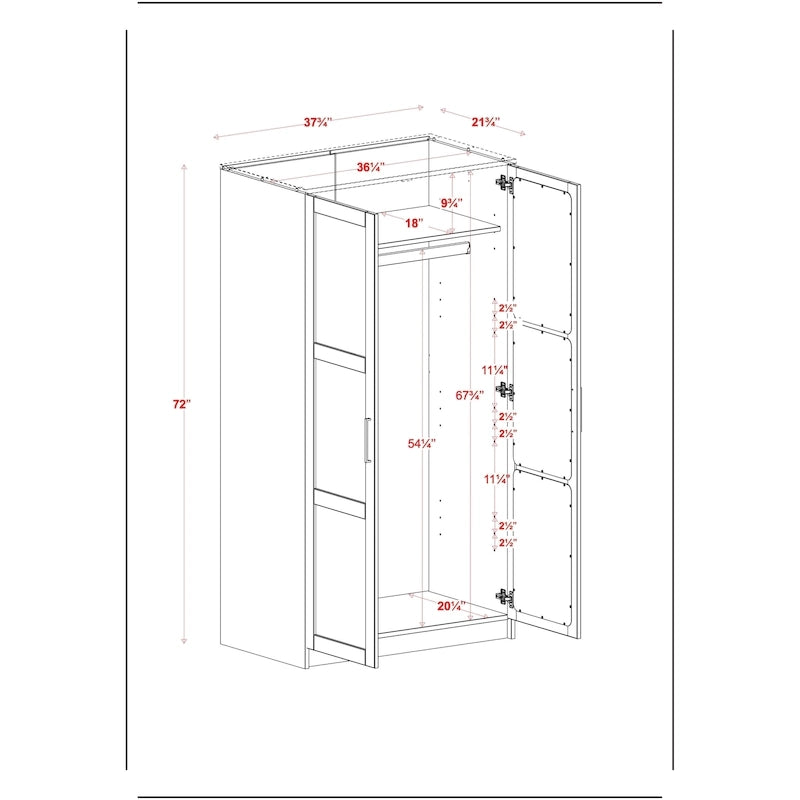 Armoire penderie 2 portes en bois massif avec portes miroir ou panneau