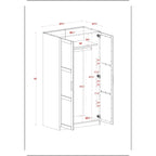 Armoire penderie 2 portes en bois massif avec portes miroir ou panneau