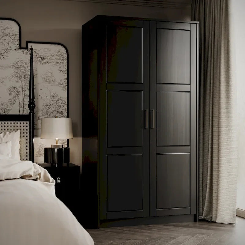 Armoire penderie 2 portes en bois massif avec portes miroir ou panneau