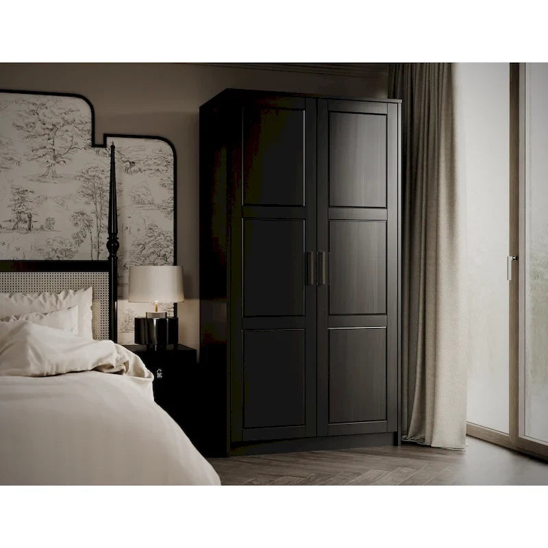 Armoire penderie 2 portes en bois massif avec portes miroir ou panneau
