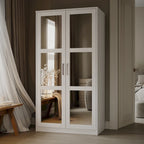 Armoire penderie 2 portes en bois massif avec portes miroir ou panneau