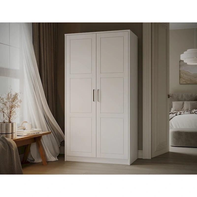 Armoire penderie 2 portes en bois massif avec portes miroir ou panneau