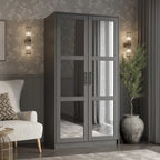 Armoire penderie 2 portes en bois massif avec portes miroir ou panneau