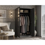 Armoire penderie 2 portes en bois massif avec portes miroir ou panneau