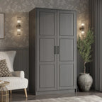 Armoire penderie 2 portes en bois massif avec portes miroir ou panneau