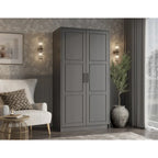 Armoire penderie 2 portes en bois massif avec portes miroir ou panneau