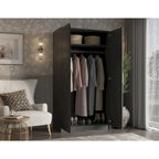 Armoire penderie 2 portes en bois massif avec portes miroir ou panneau