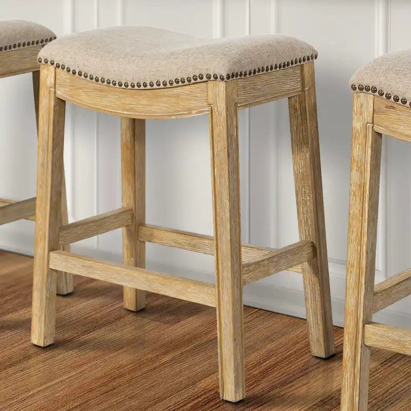 Tabouret de bar en bois Sadie Saddle-Seat avec siège rembourré