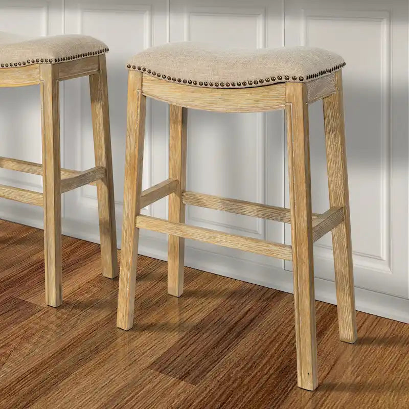 Tabouret de bar en bois Sadie Saddle-Seat avec siège rembourré