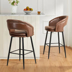 Lot de 2 tabourets de bar en similicuir style Mid-Century Modern de 103 cm avec clous décoratifs