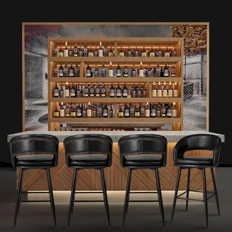 Lot de 2 tabourets de bar en similicuir style Mid-Century Modern de 103 cm avec clous décoratifs