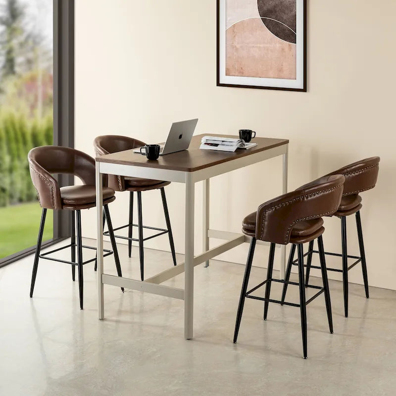 Lot de 2 tabourets de bar en similicuir style Mid-Century Modern de 103 cm avec clous décoratifs