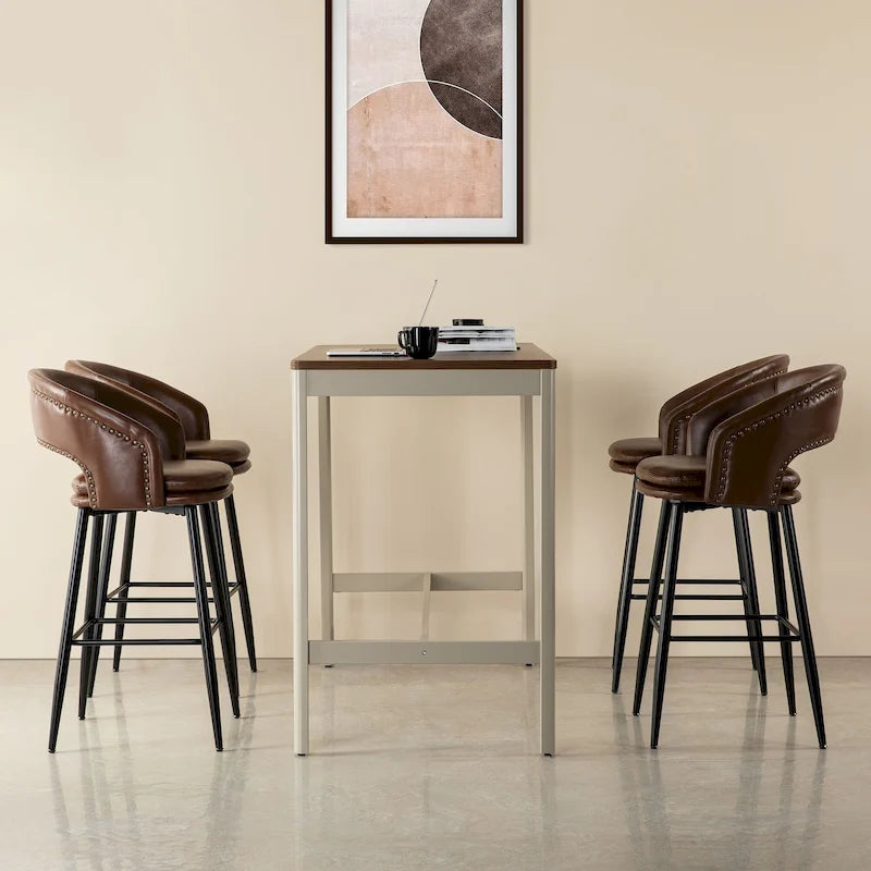 Lot de 2 tabourets de bar en similicuir style Mid-Century Modern de 103 cm avec clous décoratifs