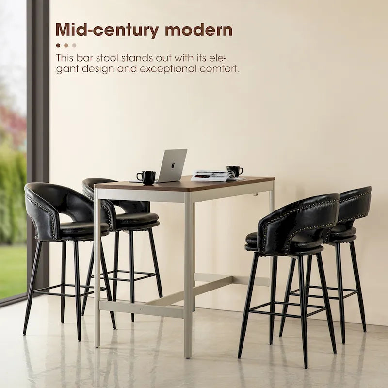 Lot de 2 tabourets de bar en similicuir style Mid-Century Modern de 103 cm avec clous décoratifs