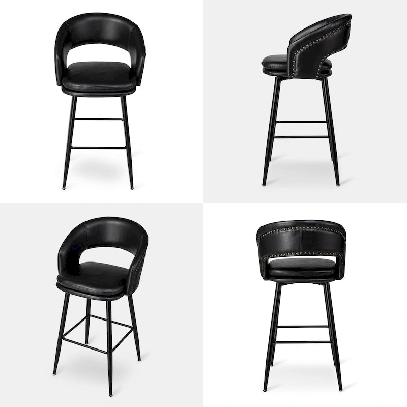 Lot de 2 tabourets de bar en similicuir style Mid-Century Modern de 103 cm avec clous décoratifs