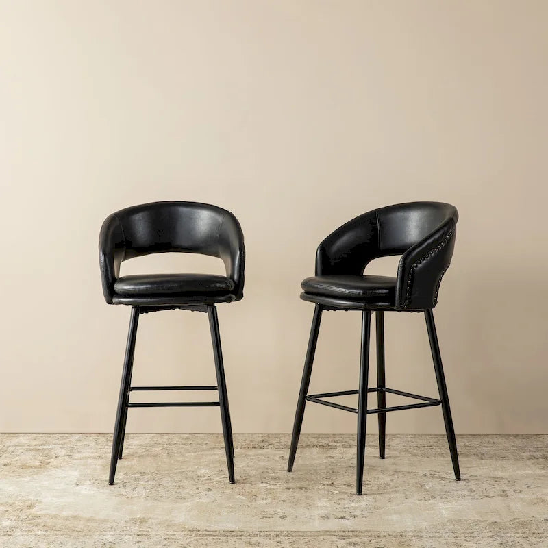 Lot de 2 tabourets de bar en similicuir style Mid-Century Modern de 103 cm avec clous décoratifs