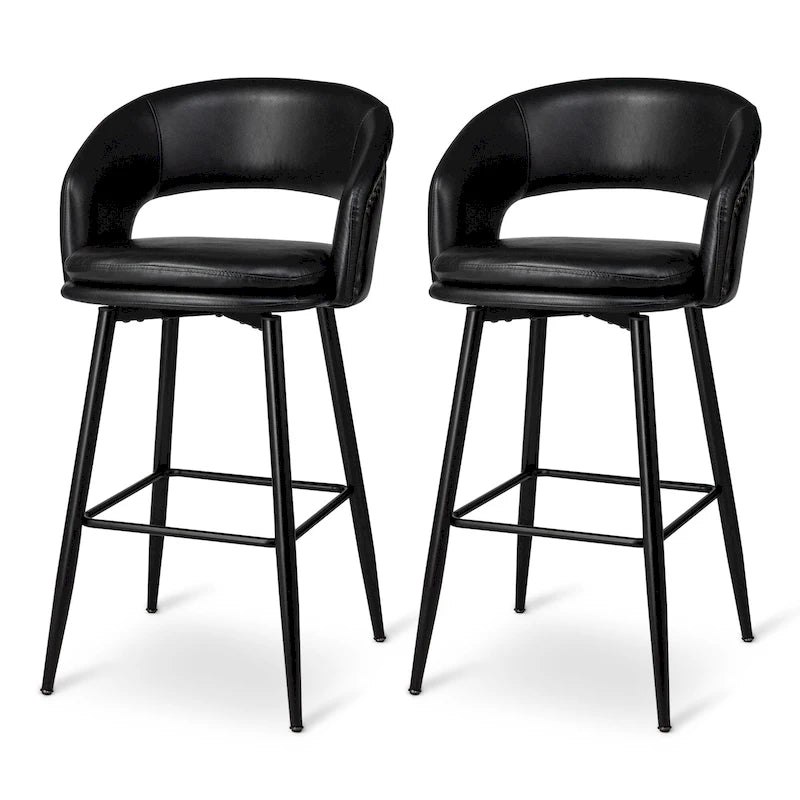 Lot de 2 tabourets de bar en similicuir style Mid-Century Modern de 103 cm avec clous décoratifs