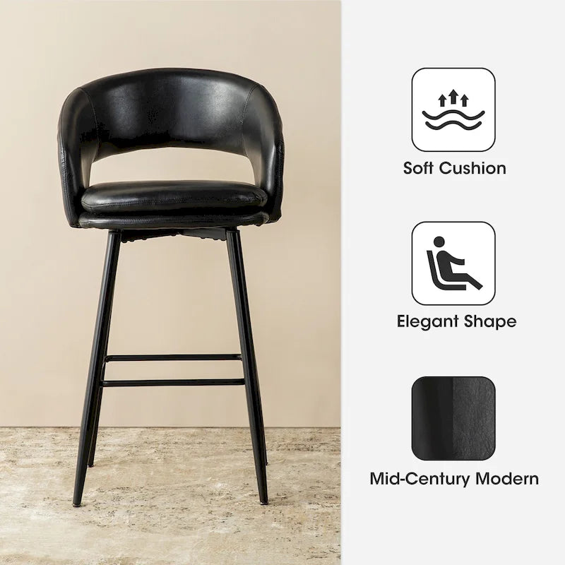 Lot de 2 tabourets de bar en similicuir style Mid-Century Modern de 103 cm avec clous décoratifs