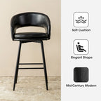 Lot de 2 tabourets de bar en similicuir style Mid-Century Modern de 103 cm avec clous décoratifs