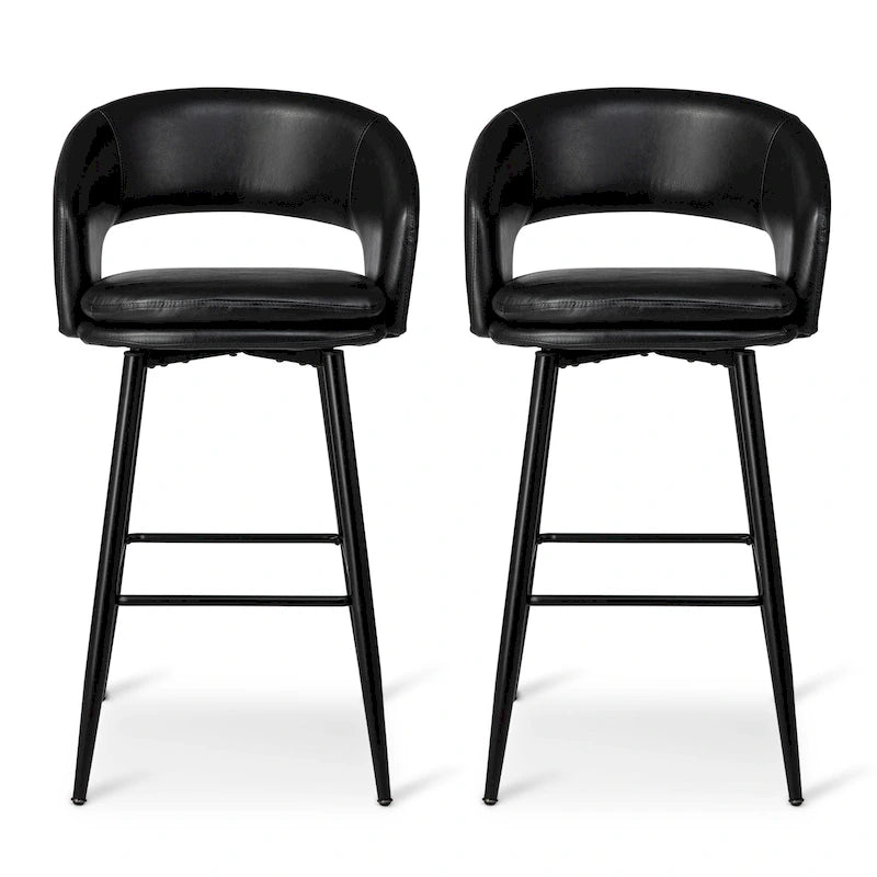 Lot de 2 tabourets de bar en similicuir style Mid-Century Modern de 103 cm avec clous décoratifs