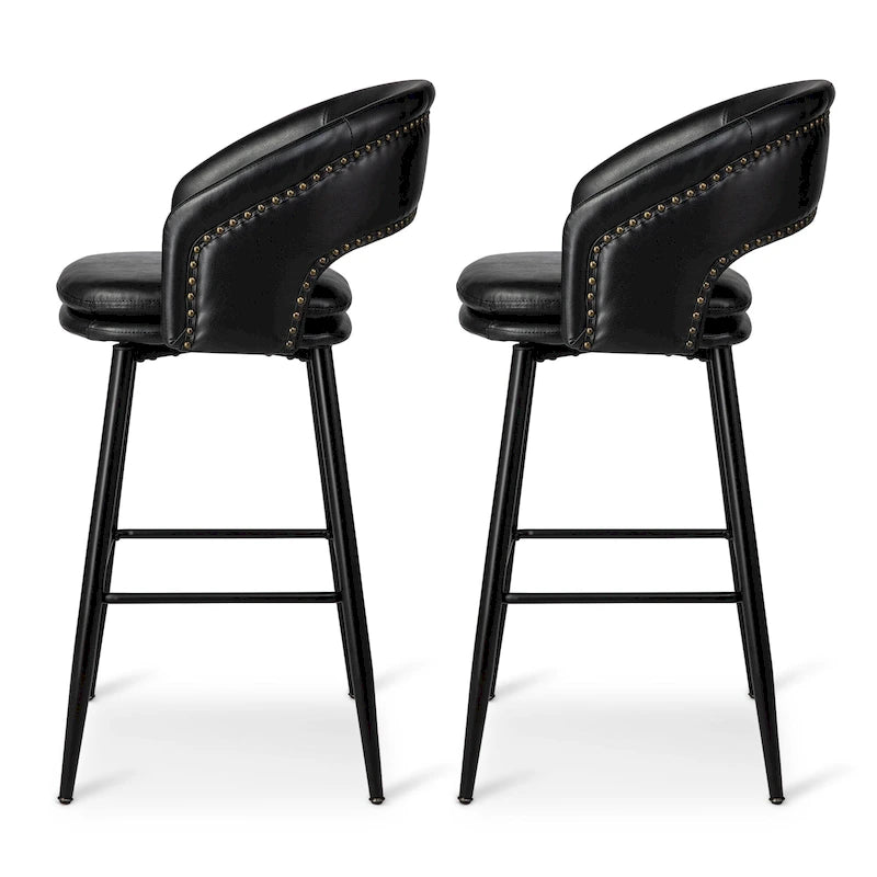Lot de 2 tabourets de bar en similicuir style Mid-Century Modern de 103 cm avec clous décoratifs