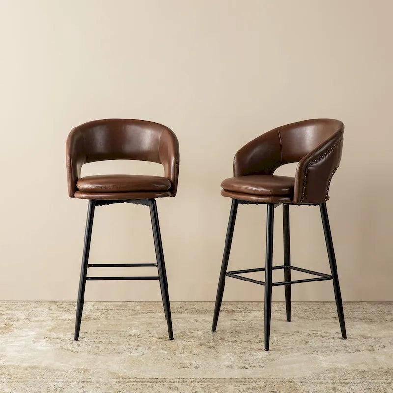 Lot de 2 tabourets de bar en similicuir style Mid-Century Modern de 103 cm avec clous décoratifs