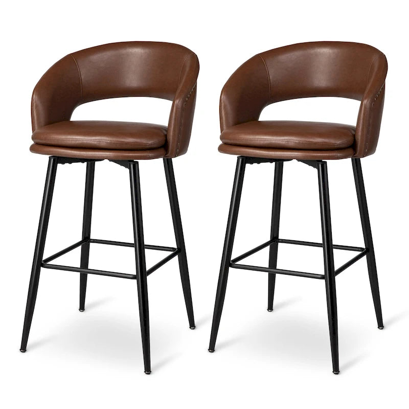 Lot de 2 tabourets de bar en similicuir style Mid-Century Modern de 103 cm avec clous décoratifs