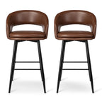 Lot de 2 tabourets de bar en similicuir style Mid-Century Modern de 103 cm avec clous décoratifs