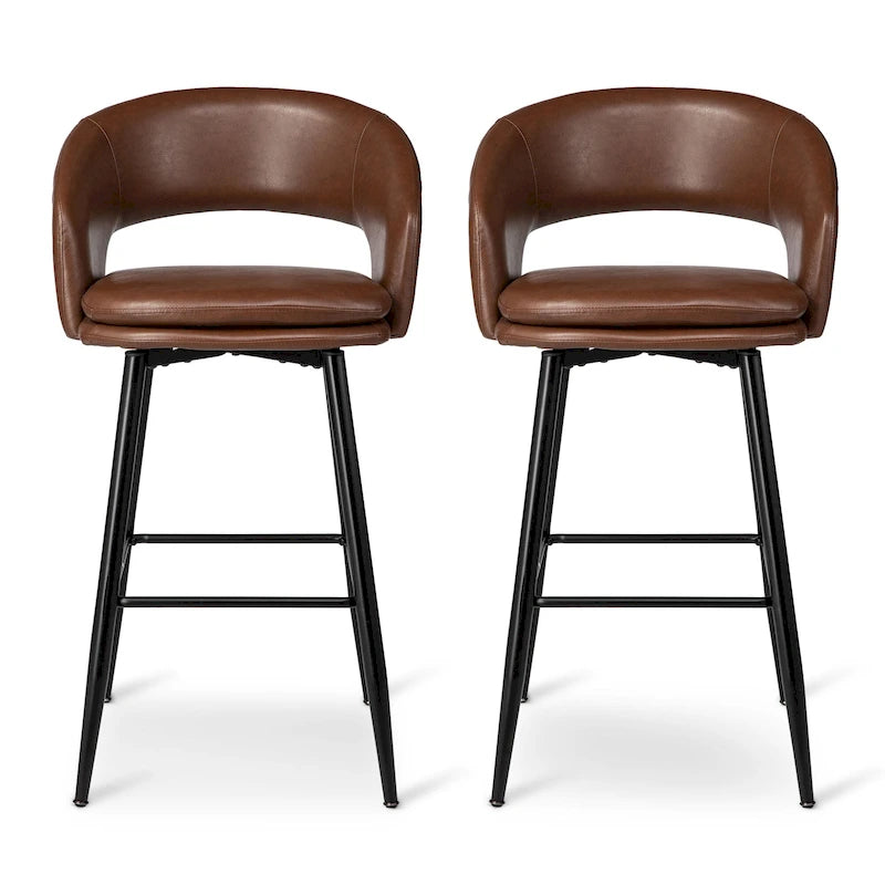 Lot de 2 tabourets de bar en similicuir style Mid-Century Modern de 103 cm avec clous décoratifs