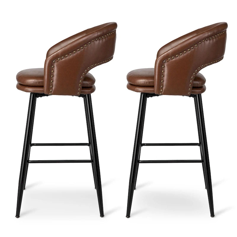 Lot de 2 tabourets de bar en similicuir style Mid-Century Modern de 103 cm avec clous décoratifs