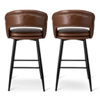 Lot de 2 tabourets de bar en similicuir style Mid-Century Modern de 103 cm avec clous décoratifs