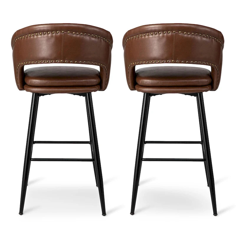 Lot de 2 tabourets de bar en similicuir style Mid-Century Modern de 103 cm avec clous décoratifs