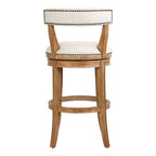 Tabouret de bar pivotant Pasha en bois avec assise et dossier rembourrés