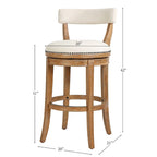 Tabouret de bar pivotant Pasha en bois avec assise et dossier rembourrés