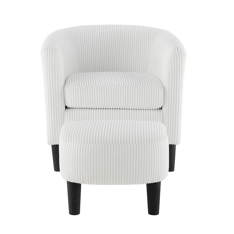 Fauteuil individuel en velours côtelé avec repose-pieds ottoman