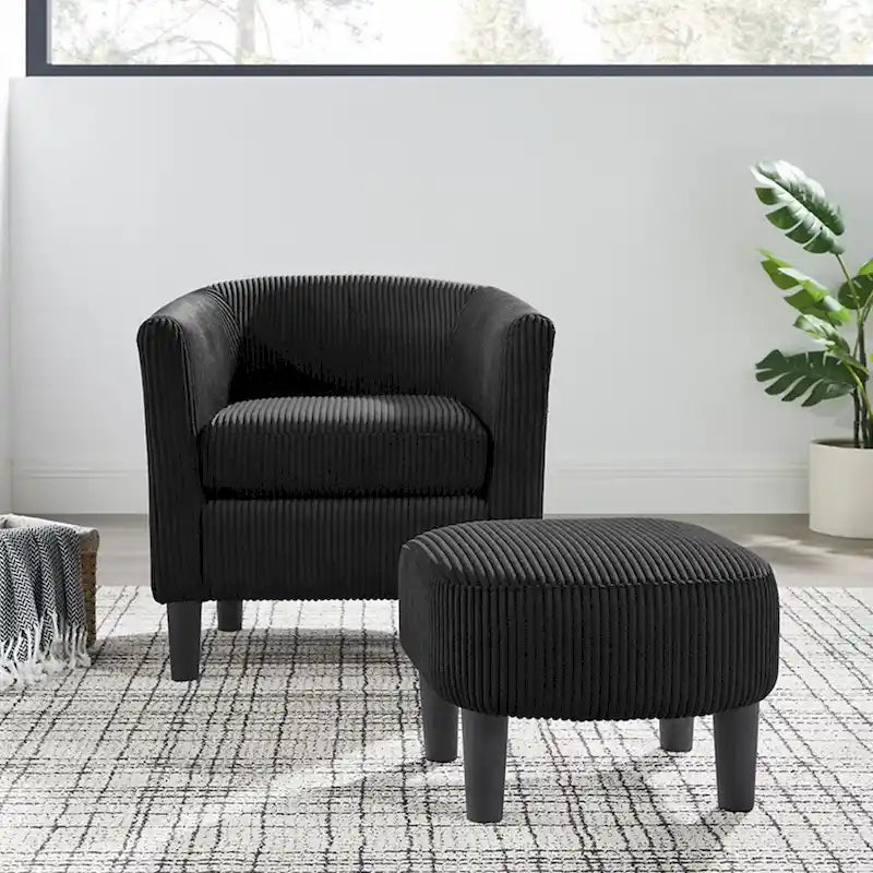 Fauteuil individuel en velours côtelé avec repose-pieds ottoman