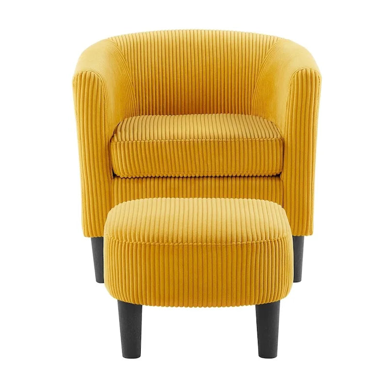 Fauteuil individuel en velours côtelé avec repose-pieds ottoman