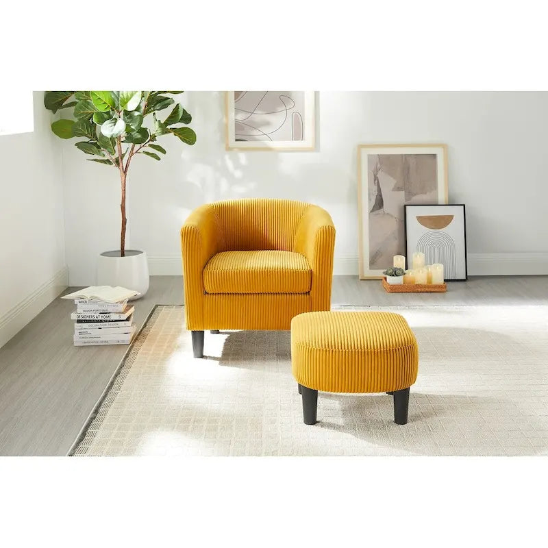Fauteuil individuel en velours côtelé avec repose-pieds ottoman